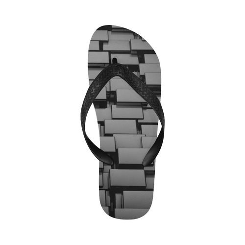 Glossy 3d Black Cubes Flip Flops for Men/Women (Model 040)