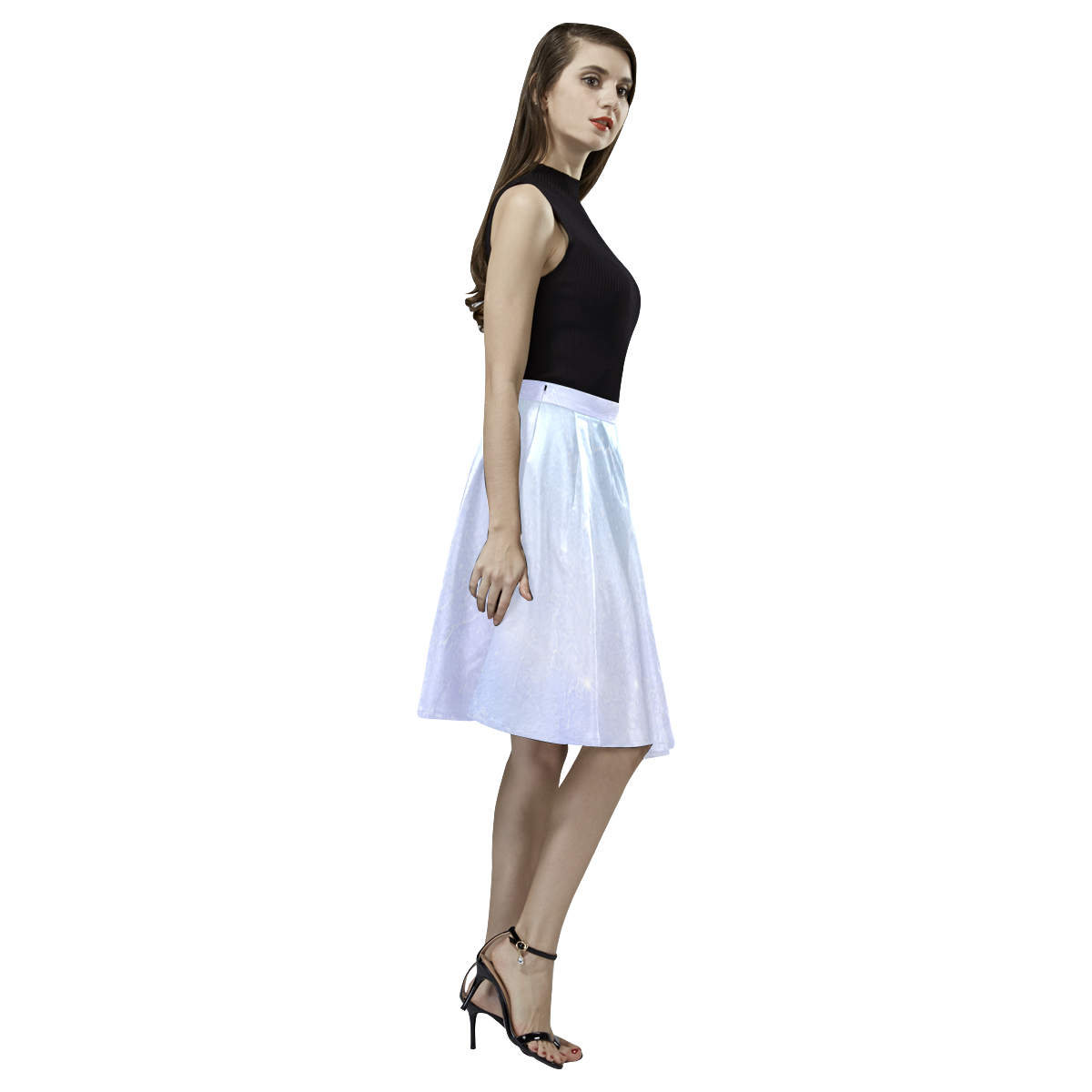 Glitter Snow Pastel Goth Print Melete Pleated Midi Skirt (Model D15)