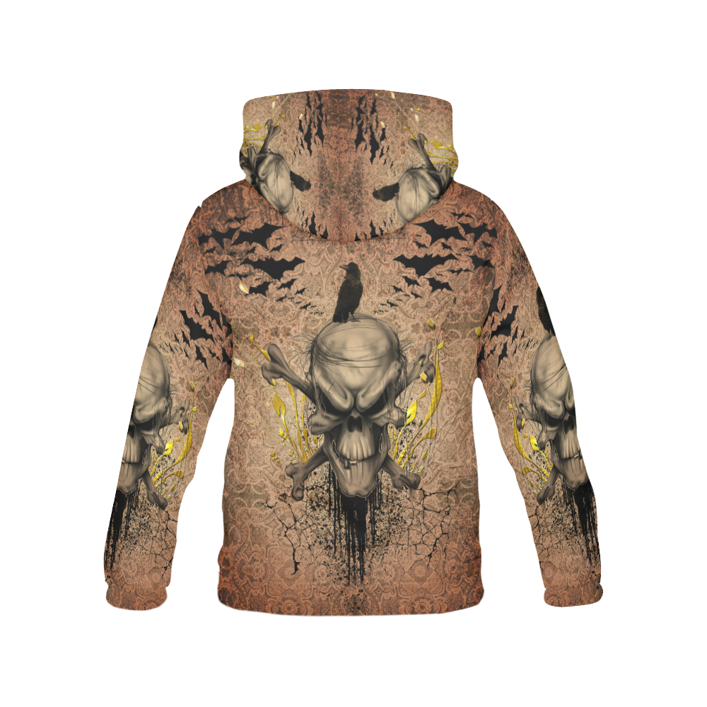 The scary skull with crow All Over Print Hoodie for Women (USA Size) (Model H13)
