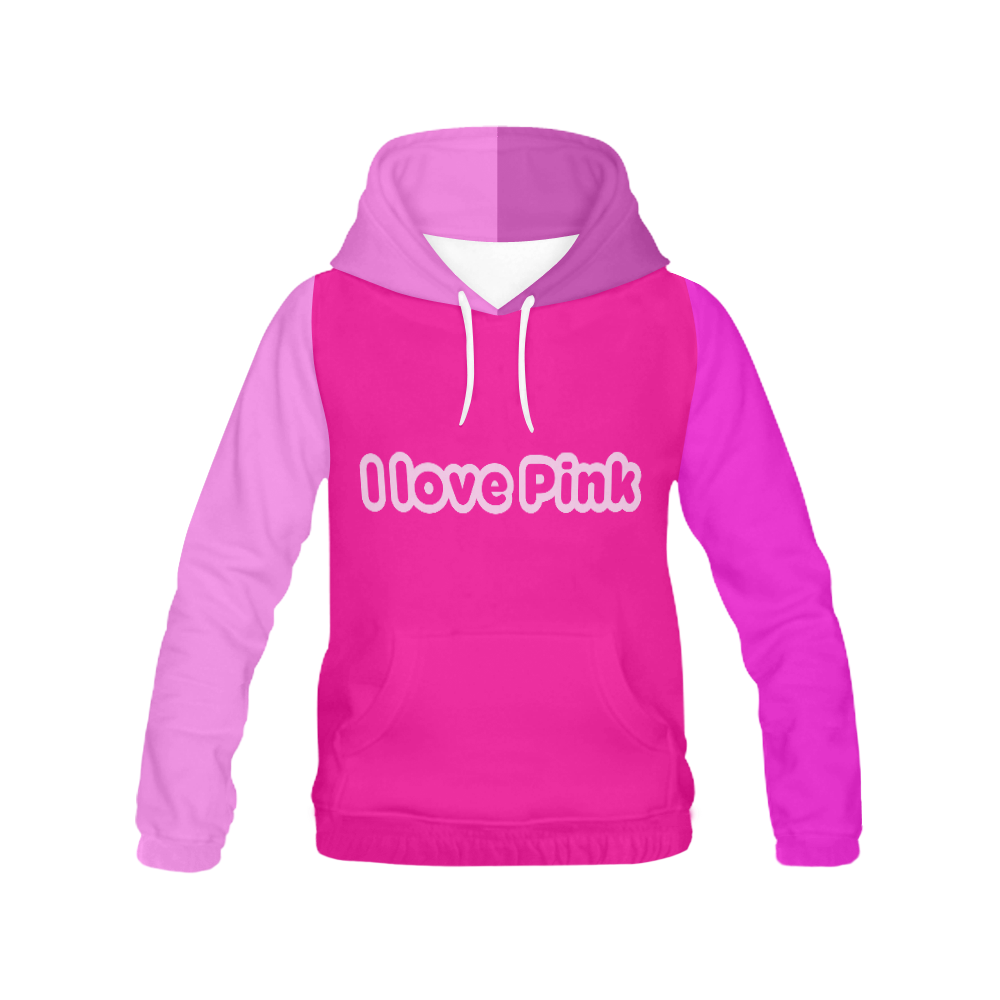 I Love Pink All Over Print Hoodie for Women (USA Size) (Model H13)