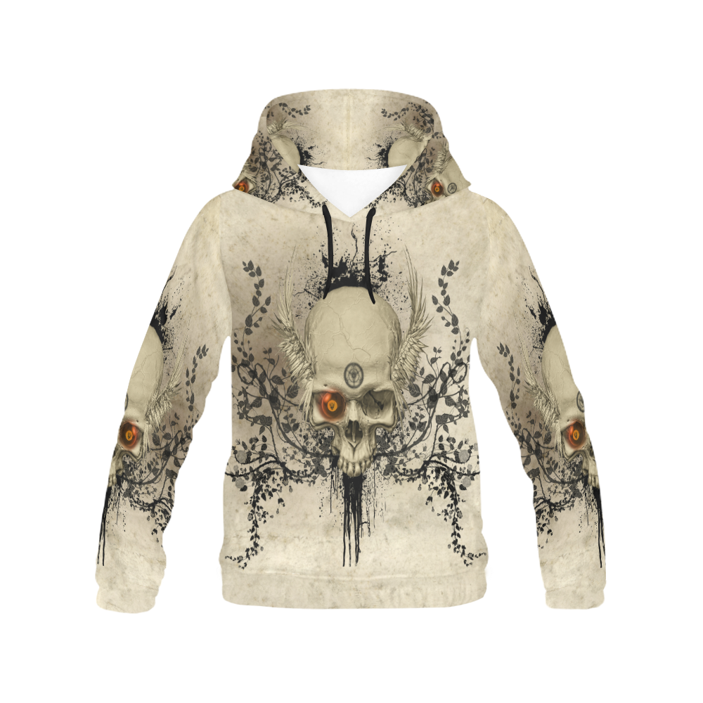 Amazing skull with wings,red eye All Over Print Hoodie for Women (USA Size) (Model H13)