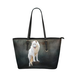 A wonderful painted arctic wolf Leather Tote Bag/Large (Model 1651)