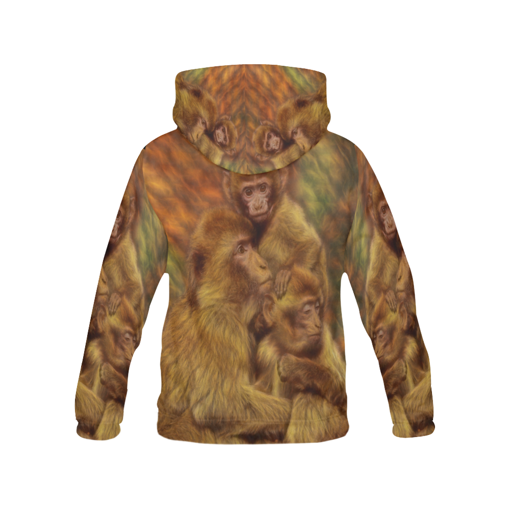 Cute Monkey Family Cuddles All Over Print Hoodie for Women (USA Size) (Model H13)
