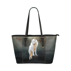 A wonderful painted arctic wolf Leather Tote Bag/Small (Model 1640)