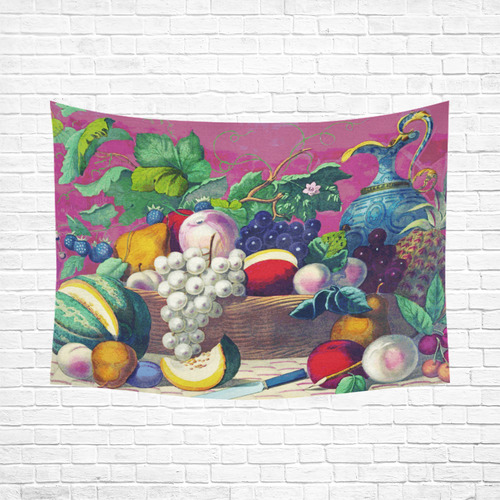 Vintage Fruit Melon Pear Grape Floral Cotton Linen Wall Tapestry 80"x 60"