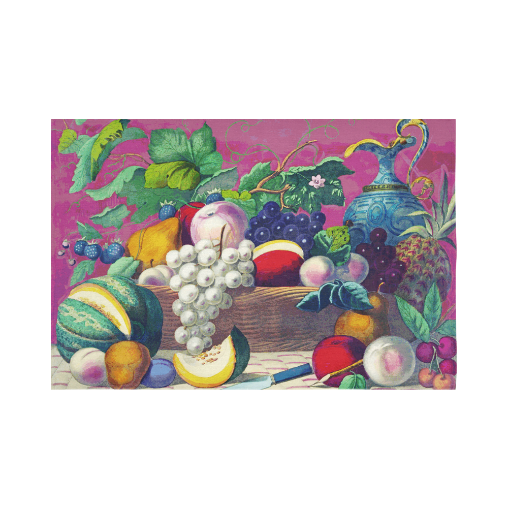 Vintage Fruit Melon Pear Grape Floral Cotton Linen Wall Tapestry 90"x 60"