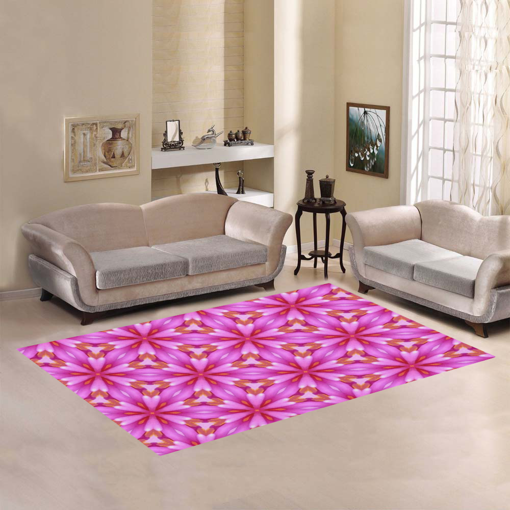 Elegant Pink Geometric Tile Floral Pattern Area Rug7'x5'