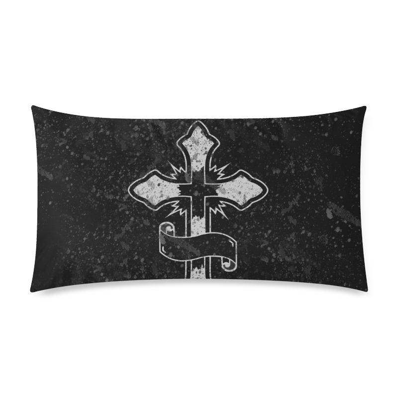 Distressed Cross Gothic Print Rectangle Pillow Case 20"x36"(Twin Sides)