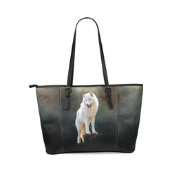 A wonderful painted arctic wolf Leather Tote Bag/Large (Model 1640)