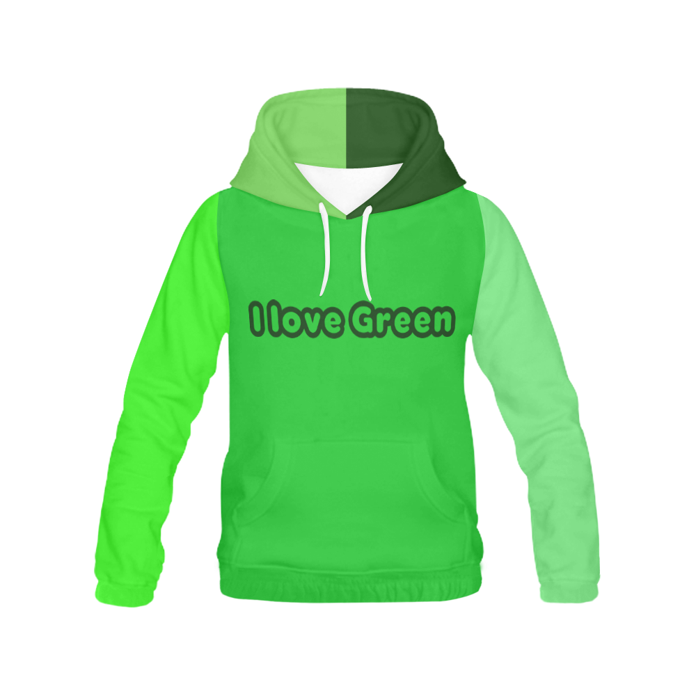 I Love Green All Over Print Hoodie for Women (USA Size) (Model H13)