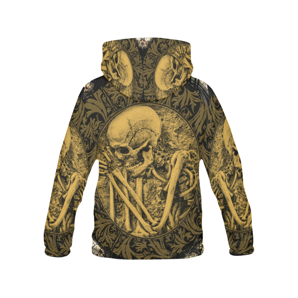 The skeleton in a round button with flowers All Over Print Hoodie for Women (USA Size) (Model H13)