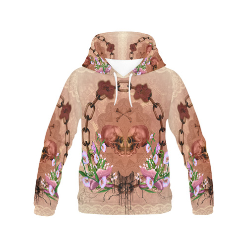 Awesome skulls with flowres All Over Print Hoodie for Women (USA Size) (Model H13)