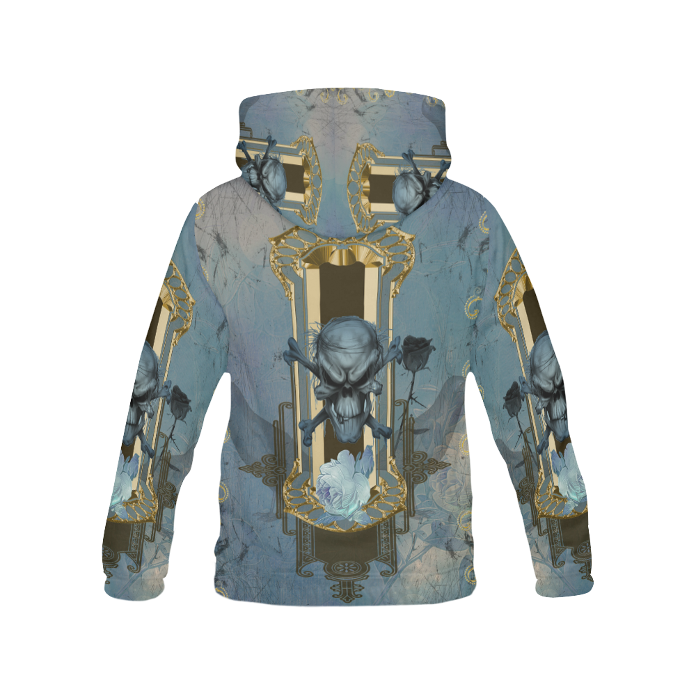 The blue skull with crow All Over Print Hoodie for Women (USA Size) (Model H13)