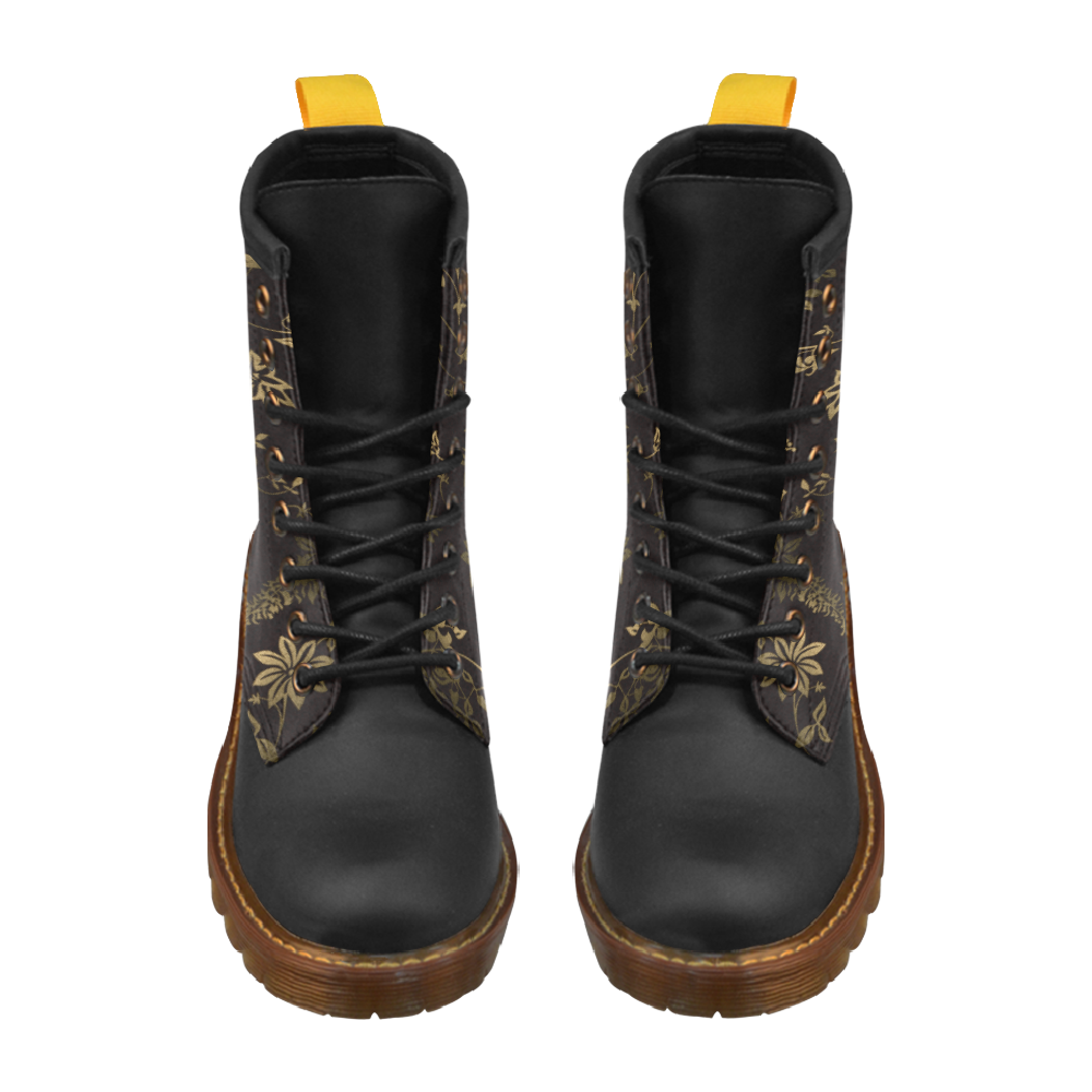 Gothic Victorian Black And Gold Pattern High Grade PU Leather Martin Boots For Men Model 402H