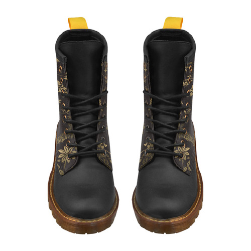 Gothic Victorian Black And Gold Pattern High Grade PU Leather Martin Boots For Men Model 402H