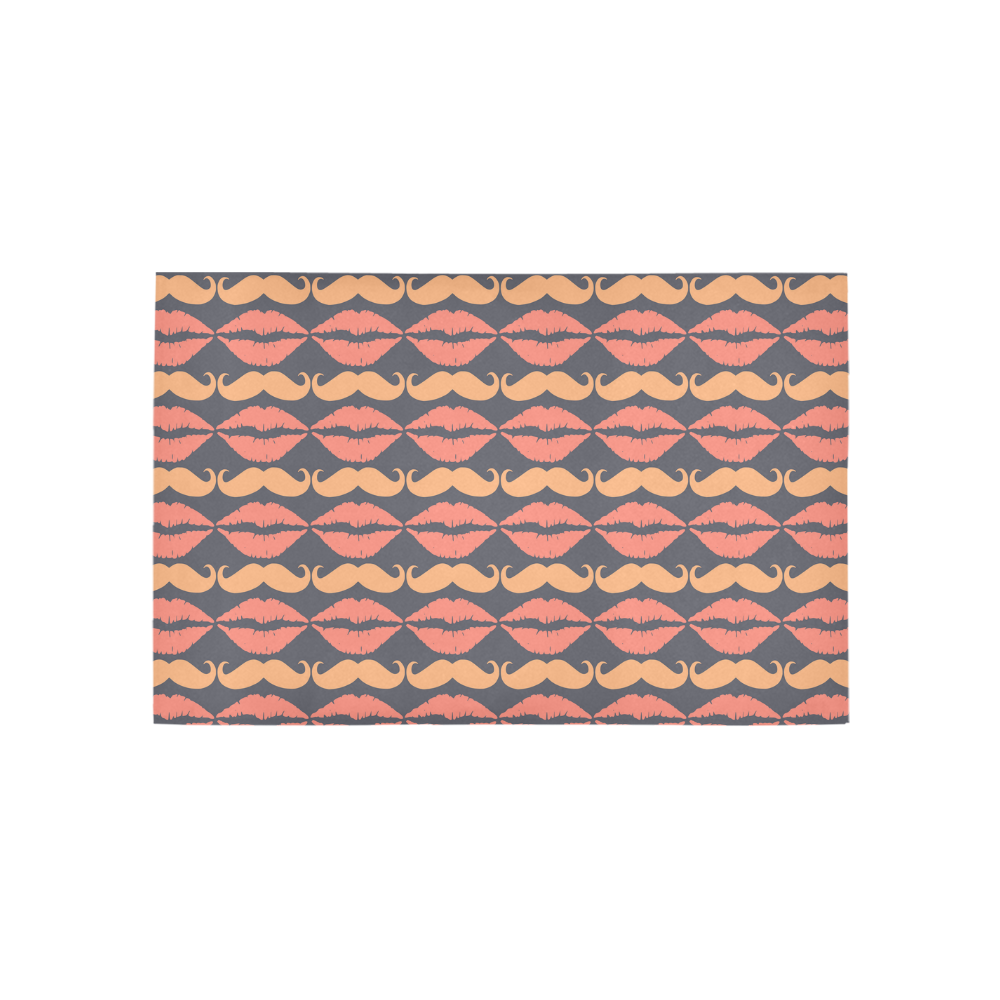 Orange Charcoal Hipster Mustache and Lips Area Rug 5'x3'3''