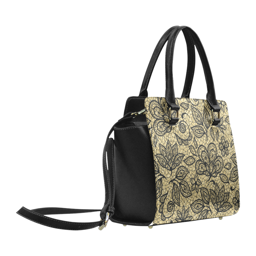 Leather and Lace Classic Shoulder Handbag (Model 1653)