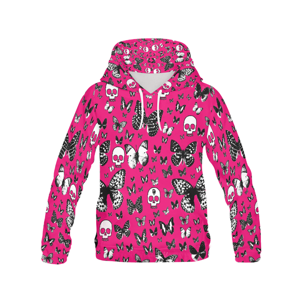 Skulls & Butterflies on Pink All Over Print Hoodie for Men (USA Size) (Model H13)