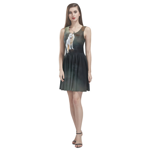 A wonderful painted arctic wolf Thea Sleeveless Skater Dress(Model D19)