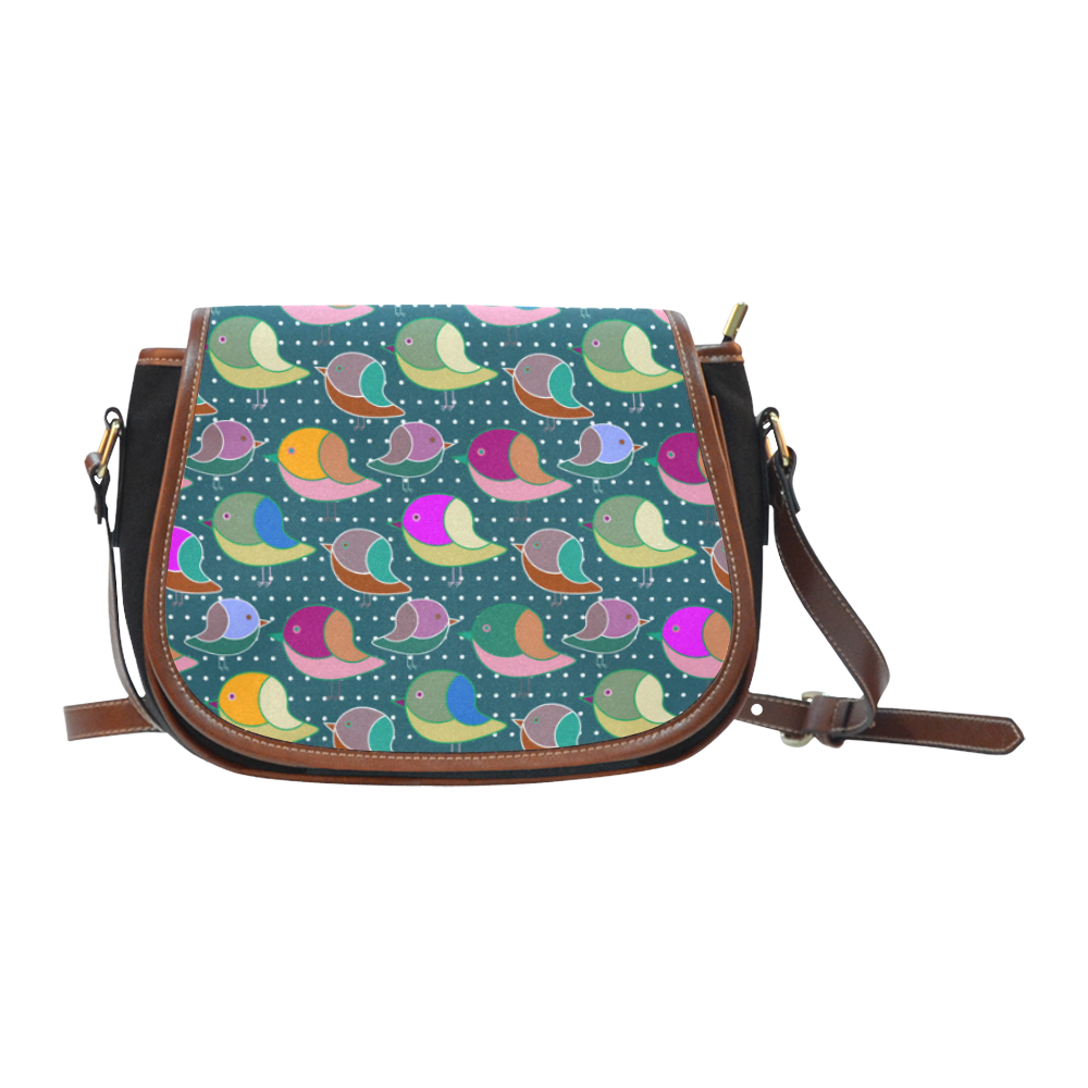 Simply Geometric Cute Birds Pattern Colored Saddle Bag/Small (Model 1649)(Flap Customization)
