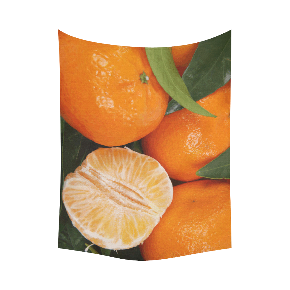 Oranges & Peeled Orange Fruit Cotton Linen Wall Tapestry 80"x 60"