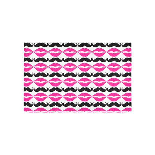 Pink and Black Hipster Mustache and Lips Area Rug 5'x3'3''