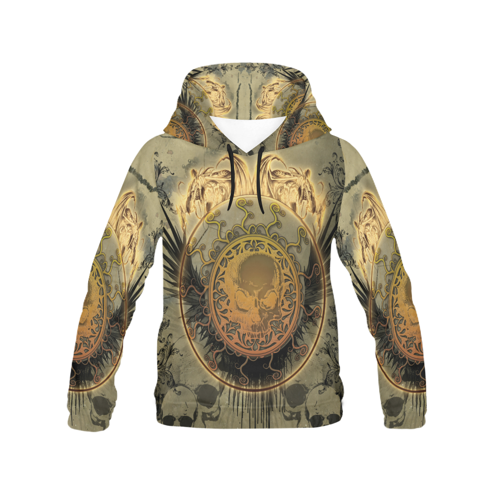 Awesome skulls on round button All Over Print Hoodie for Women (USA Size) (Model H13)