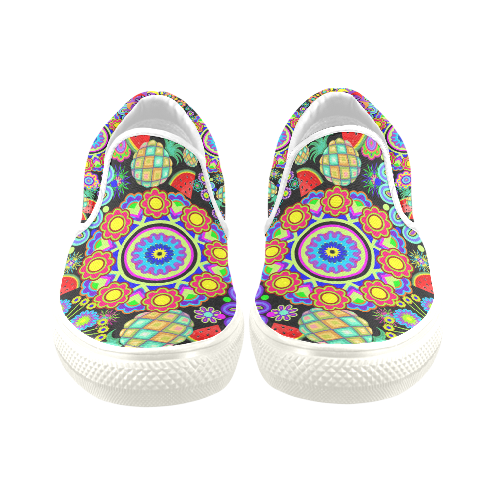 Mandalas and Exotic Fruits Pattern Slip-on Canvas Shoes for Kid (Model 019)