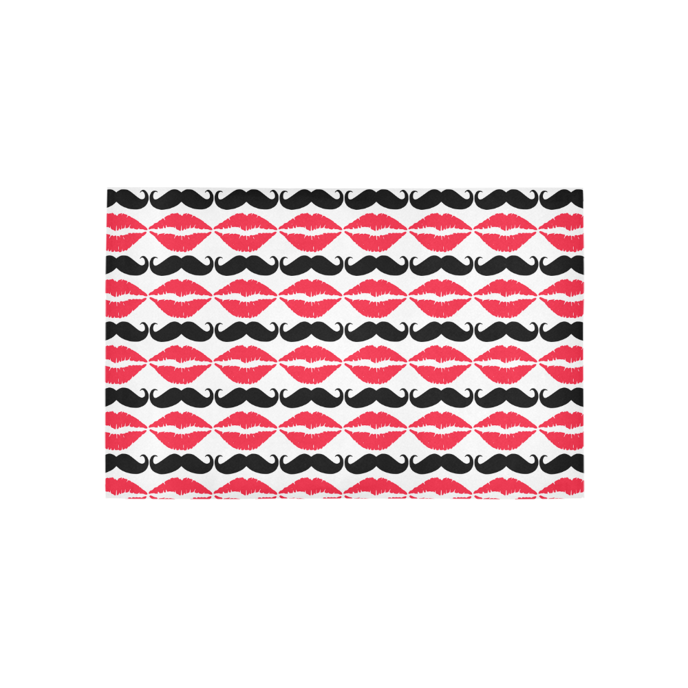 Red and Black Hipster Mustache and Lips Area Rug 5'x3'3''