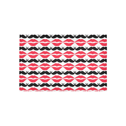 Red and Black Hipster Mustache and Lips Area Rug 5'x3'3''