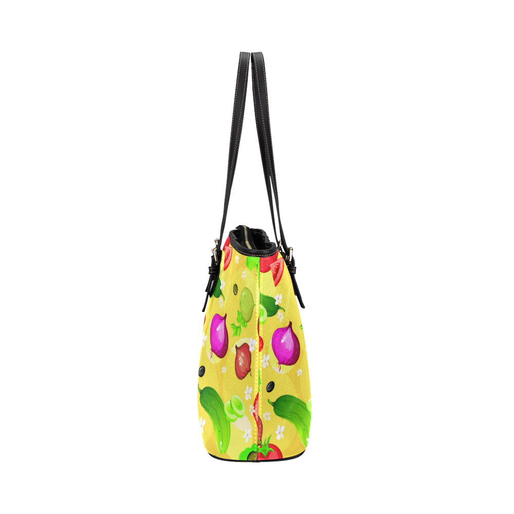 Vegetables Tomatoes Olives Cucumbers Onions Leather Tote Bag/Large (Model 1651)