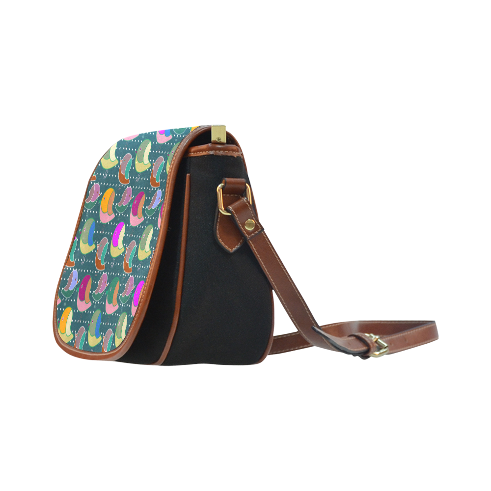 Simply Geometric Cute Birds Pattern Colored Saddle Bag/Small (Model 1649)(Flap Customization)