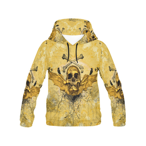 Awesome skull in golden colors All Over Print Hoodie for Women (USA Size) (Model H13)