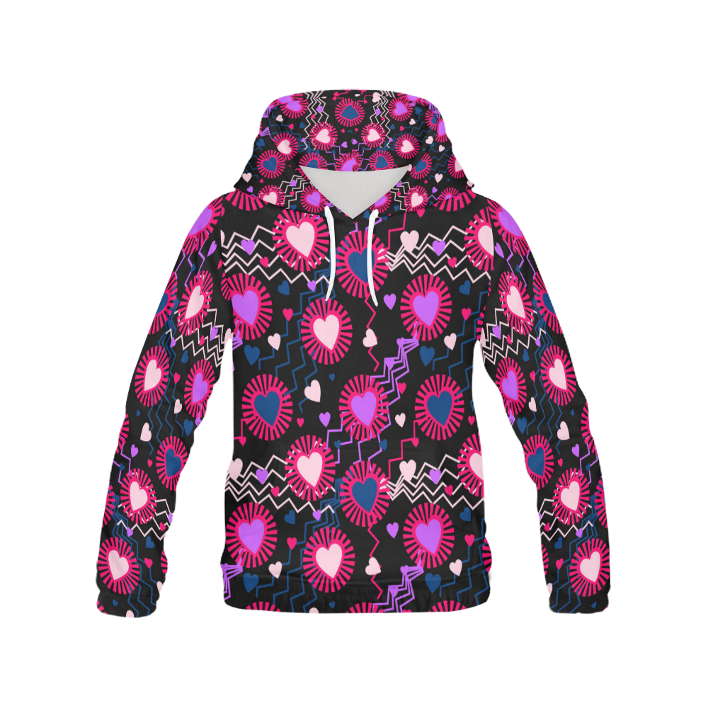 Punk Rock Hearts All Over Print Hoodie for Women (USA Size) (Model H13)
