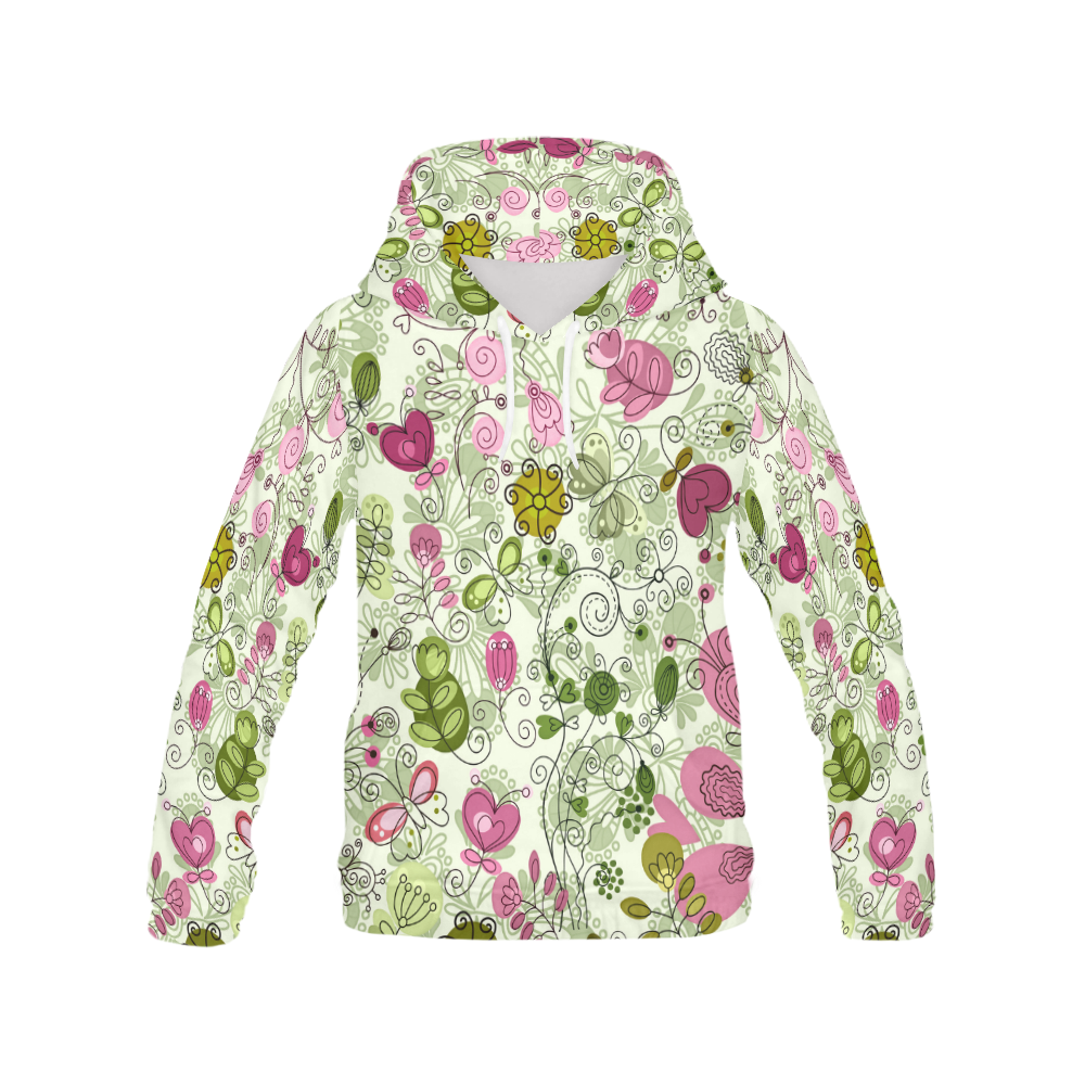 doodle flowers, flower All Over Print Hoodie for Women (USA Size) (Model H13)