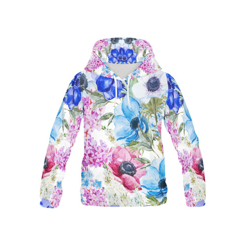Watercolor Floral Pattern All Over Print Hoodie for Kid (USA Size) (Model H13)