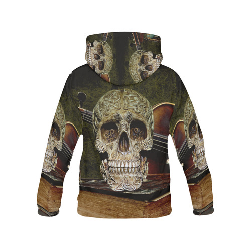 Funny Skull and Book All Over Print Hoodie for Women (USA Size) (Model H13)
