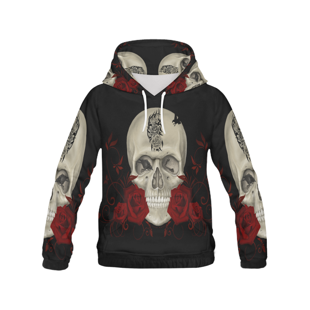 Gothic Skull With Tribal Tatoo All Over Print Hoodie for Women (USA Size) (Model H13)