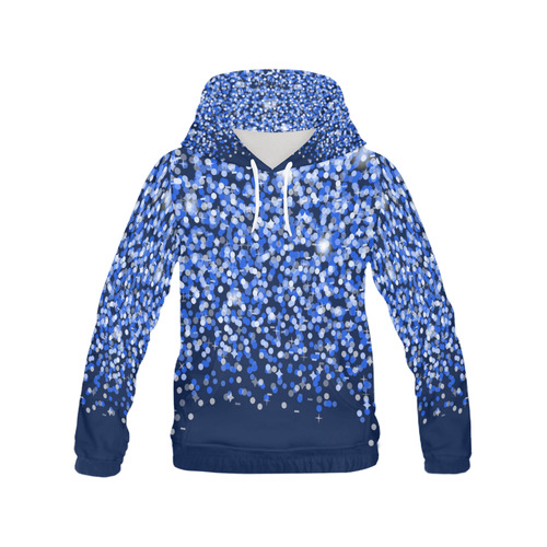 Blue Glitter All Over Print Hoodie for Women (USA Size) (Model H13)