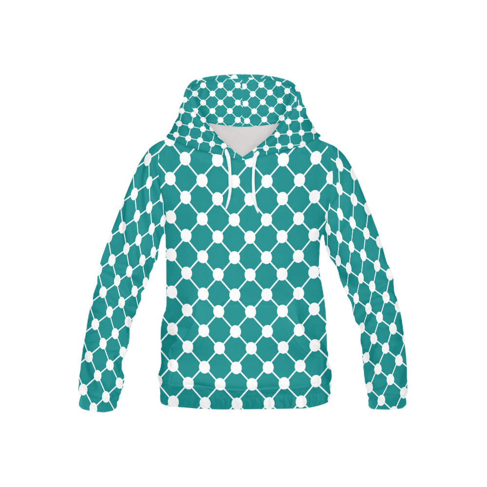 Teal Trellis Dots All Over Print Hoodie for Kid (USA Size) (Model H13)