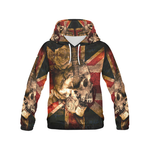 Grunge Skull and British Flag All Over Print Hoodie for Men (USA Size) (Model H13)