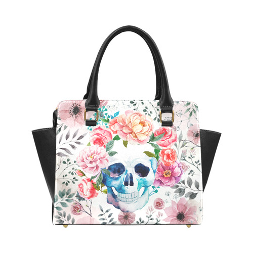 Skull with flowers Classic Shoulder Handbag (Model 1653)