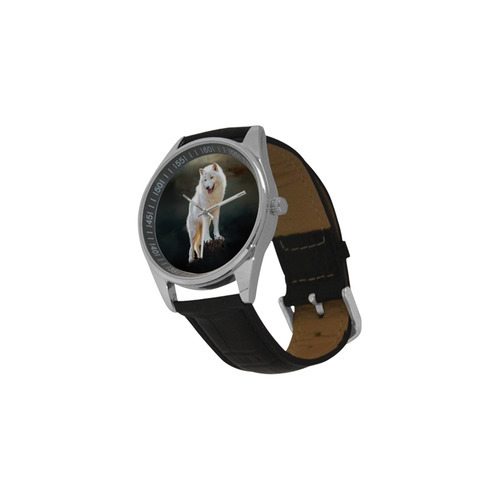 A wonderful painted arctic wolf Men's Casual Leather Strap Watch(Model 211)