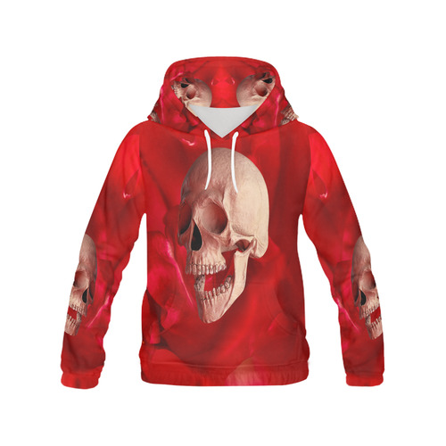 Funny Skull and Red Rose All Over Print Hoodie for Men (USA Size) (Model H13)