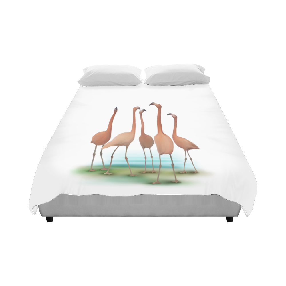 Flamingo Mingle, watercolor, birds Duvet Cover 86"x70" ( All-over-print)