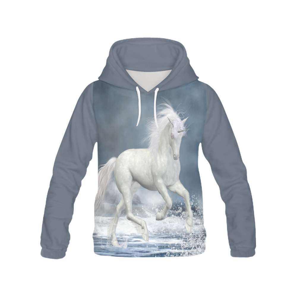 A white Unicorn wading in the water All Over Print Hoodie for Men (USA Size) (Model H13)