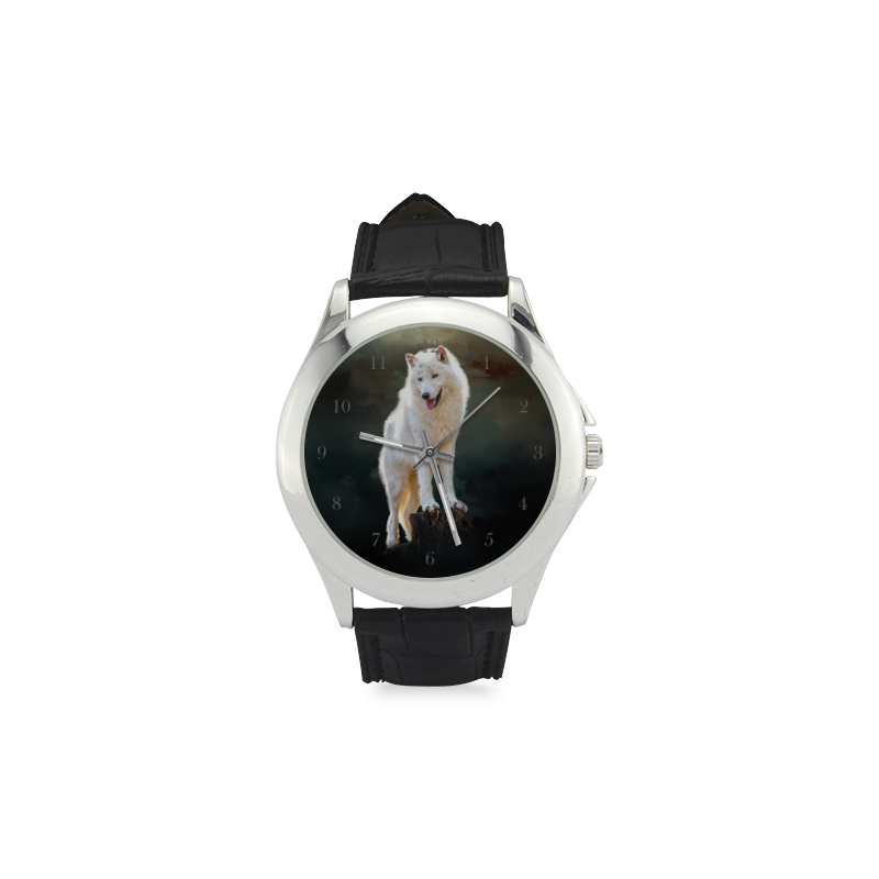 A wonderful painted arctic wolf Women's Classic Leather Strap Watch(Model 203)