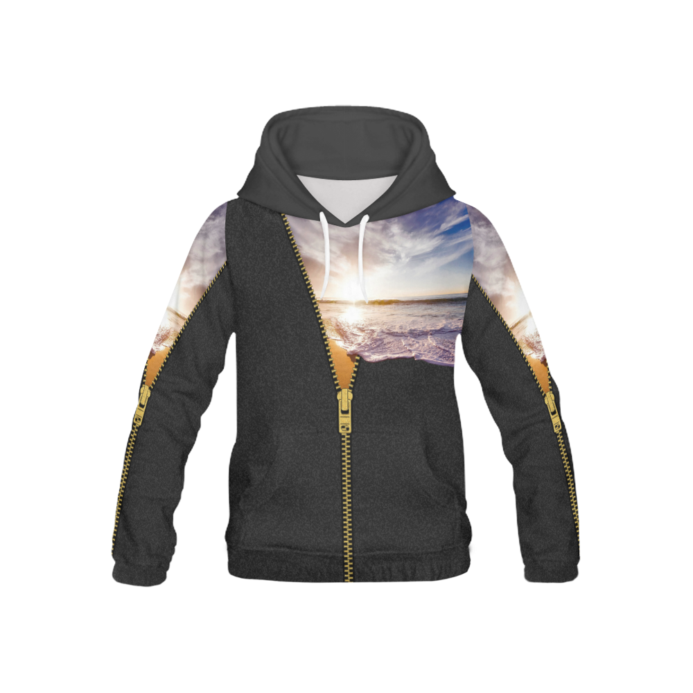 ZIPPER gold Sunset Beach All Over Print Hoodie for Kid (USA Size) (Model H13)