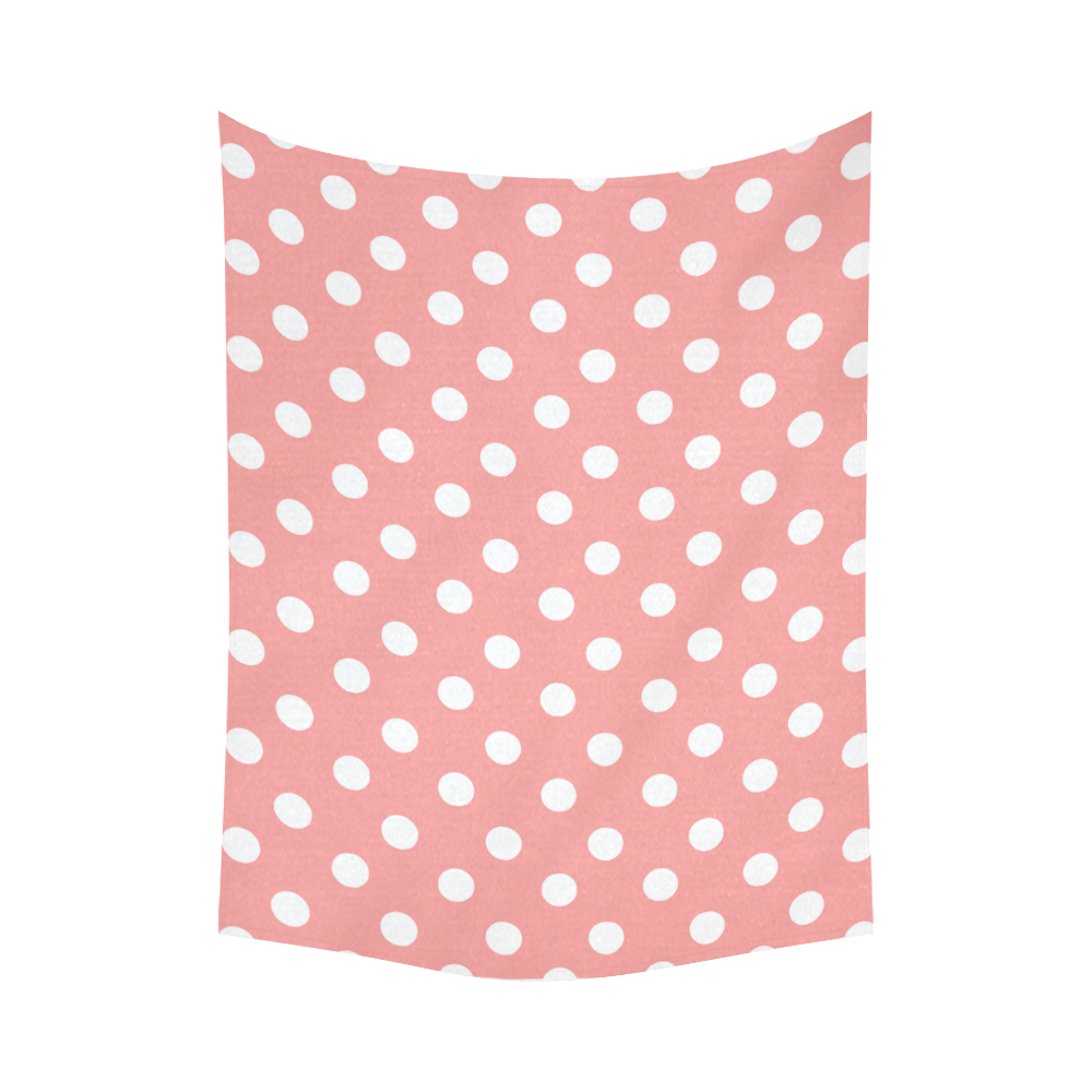 Coral Pink Polka Dots Cotton Linen Wall Tapestry 80"x 60"