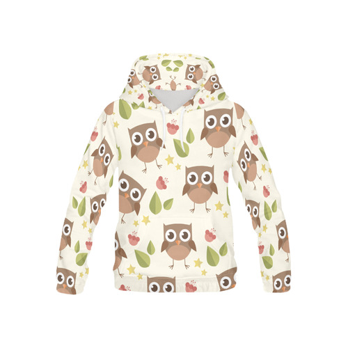 Modern Retro Owl Pattern All Over Print Hoodie for Kid (USA Size) (Model H13)